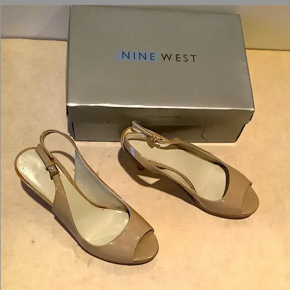 Nine West Beige Patent leather Peep-toe Slingback sandals - Picture 6 of 14